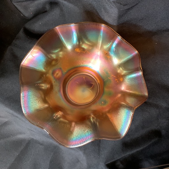Vintage Dugan Daisy Dear Ruffled iridescent Marigold Carnival Glass Bowl - Picture 7 of 8